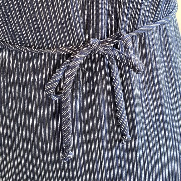 Vintage 90s Blue Maxi Dress Sleeveless Pinafore Side Slit tie Waist Pinstripe - Picture 4 of 9